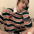 Plain Shirt / Striped Sweatshirt