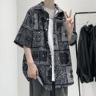 Paisley Print Short-sleeve Oversize Shirt