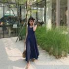 Flared Monotone Maxi Sundress Navy Blue - One Size