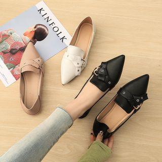 Pointy Grommet Buckled Flats