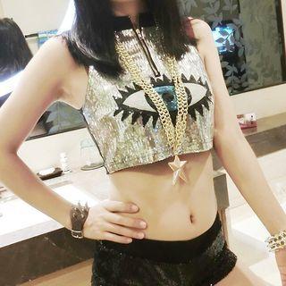 Sequined Eye Crop Tank Top