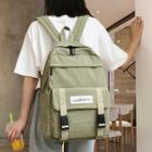 Label Applique Buckled Nylon Backpack