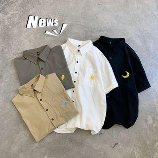 Couple Matching Elbow-sleeve Embroidered Cargo Shirt