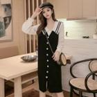 Buttoned Knit Vest Dress / Sailor Collar Blouse