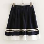 Contrast Trim Pleated Mini Skirt Navy Blue - One Size