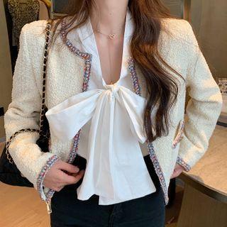 Bow Blouse / Contras Trim Jacket