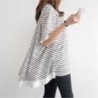 Elbow-sleeve Striped A-line T-shirt