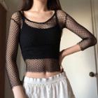 3/4-sleeve Fishnet Top