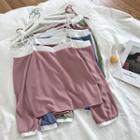 Color-block Off-shoulder Lace-up Chiffon Blouse