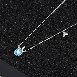 925 Sterling Silver Unicorn & Rainbow Pendant Necklace Ns300 - One Size