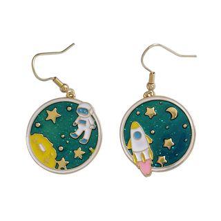 Astronaut & Rocket Disc Dangle Earring