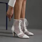 Mesh Lace-up Chunky Heel Short Boots