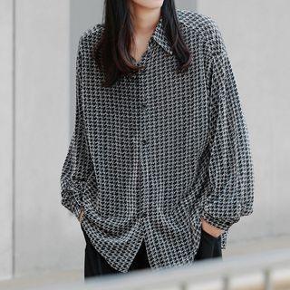 Long Sleeve Houndstooth Oversized Shirt