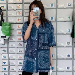 Elbow-sleeve Pattern Shirt As Shown In Figure - One Size