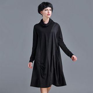 High Neck Long-sleeve Midi Dress