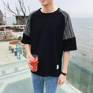 Patterned Panel Elbow Sleeve T-shirt