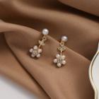 Flower Faux Pearl Dangle Earring 1 Pair - 925silver Earrings - Gold - One Size