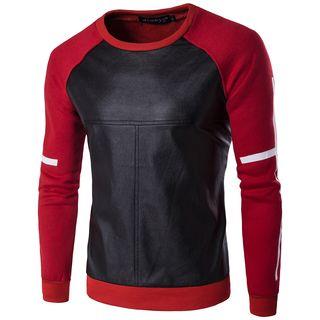 Raglan Faux Leather Panel Sweatshirt