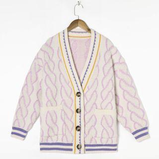 Print Cardigan Pink Print - White - M