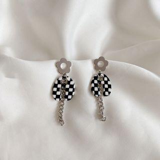 Flower Checker Acrylic Alloy Dangle Earring E4613 - 1 Pair - Black - One Size