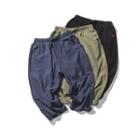 Plain Drawstring-waist Straight-cut Capri Pants