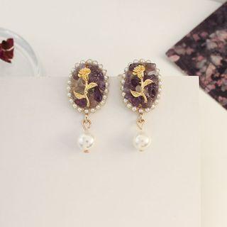 Rose Faux Crystal Faux Pearl Dangle Earring