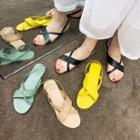 Faux Leather Crossover Strap Flat Sandals