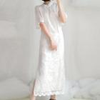 Elbow-sleeve / 3/4-sleeve Midi Qipao Dress