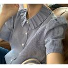 Short-sleeve Check Pleated Blouse As Shown In Figure - One Size