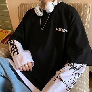 Mock Two Piece Lettering Print Oversized Top
