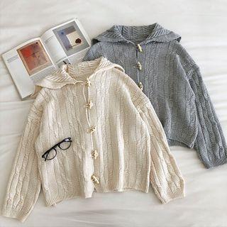 Plain Cable-knit Long-sleeve Cardigan