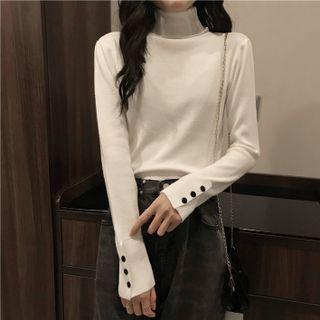 Turtleneck Button-cuff Sweater