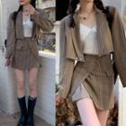 Plaid Cropped Blazer / Mini A-line Skirt / Knit Camisole Top