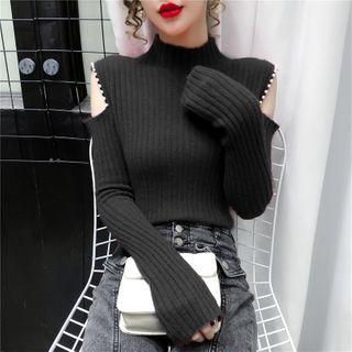Cold-shoulder Mock-neck Knit Top