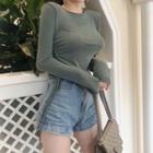 Long-sleeve Drawstring Cropped T-shirt