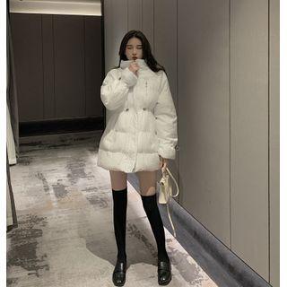 Drawstring Zip Padded Jacket White - One Size