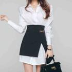 Set: Long-sleeve Mini Shirtdress + Mini A-line Skirt