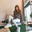 V-neck Leopard Loose-fit Sweater