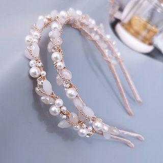 Rhinestone Beaded Headband Almond - One Size