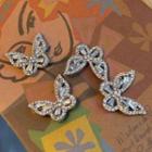 Rhinestone Butterfly Earring 0340a - 1 Pair - Butterfly - Silver Needle - One Size