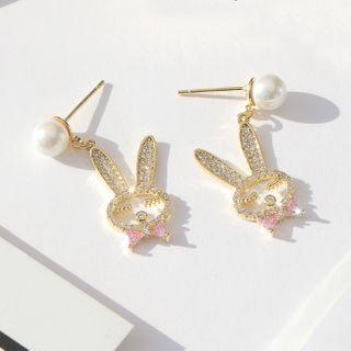 Rhinestone Rabbit Drop Earring 1 Pair - Bz2040 - Gold - One Size