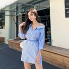 Asymmetric Off-shoulder Stripe Mini Shirtdress