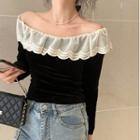 Off-shoulder Scallop Trim Blouse Black - One Size