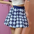 Argyle Pleated Mini A-line Skirt
