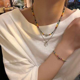 Smiley Heart Pendant Layered Bead Alloy Necklace / Bracelet