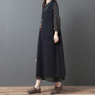 V-neck Midi Knit Pinafore Dress