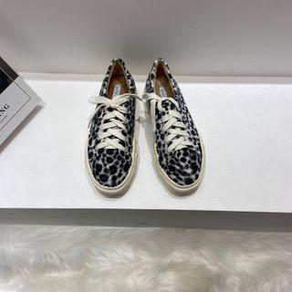 Leopard Print Fleece Platform Lace-up Sneakers