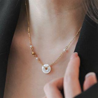 Faux Gemstone Pendant Alloy Necklace Gold - One Size