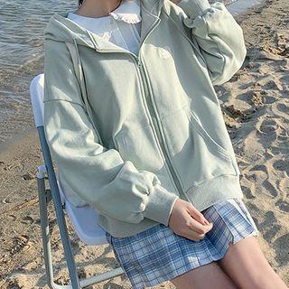 Embroidered Oversized Hooded Zip Jacket