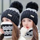 Set: Pom Pom Knit Beanie + Circle Scarf